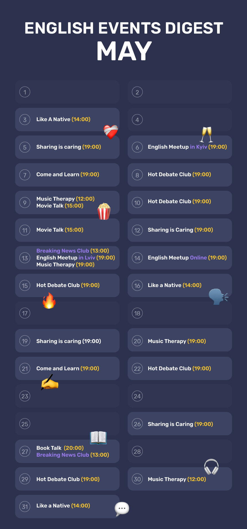 English events digest